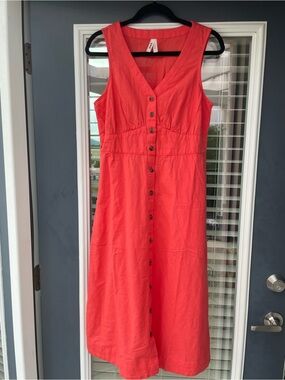 Pact Coral Button-Front Midi Dress